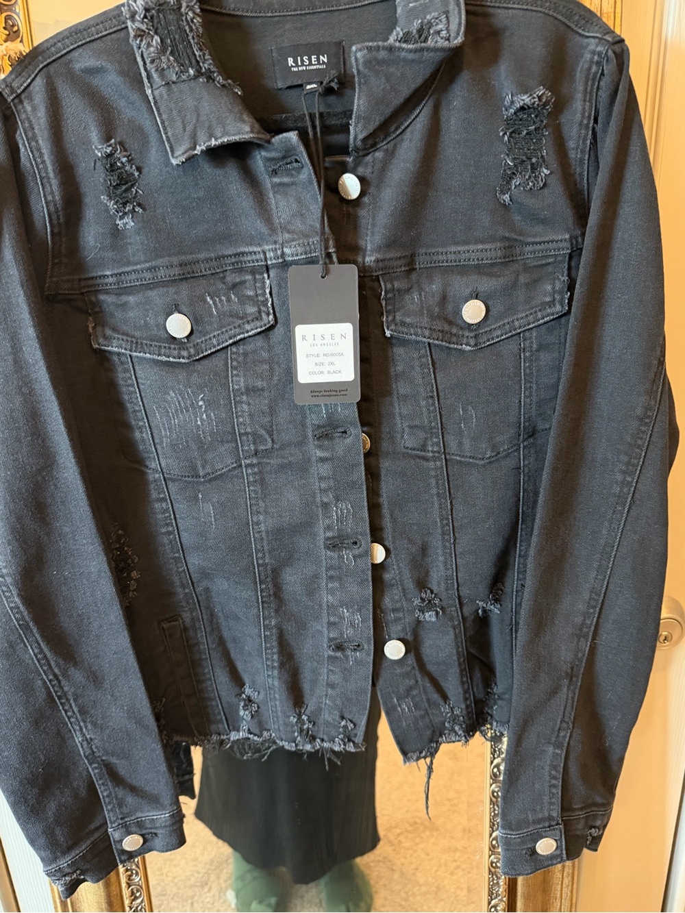 Risen Distressed Black Denim Jacket - Women's Jean Jacket